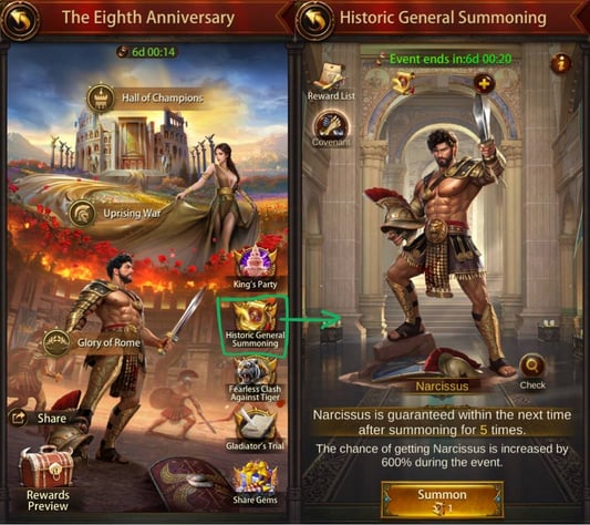 Get Evony Narcissus from Historic General Summoning Event