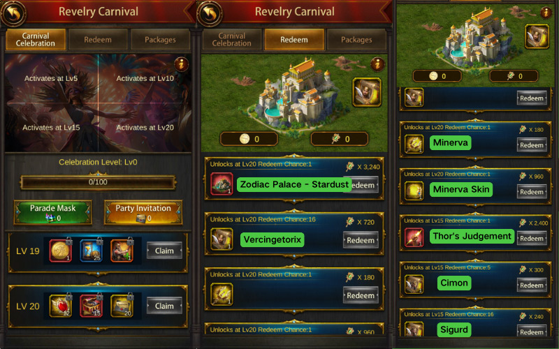 Revelry Carnival Rewards in Evony 2026 St. Patricks Day